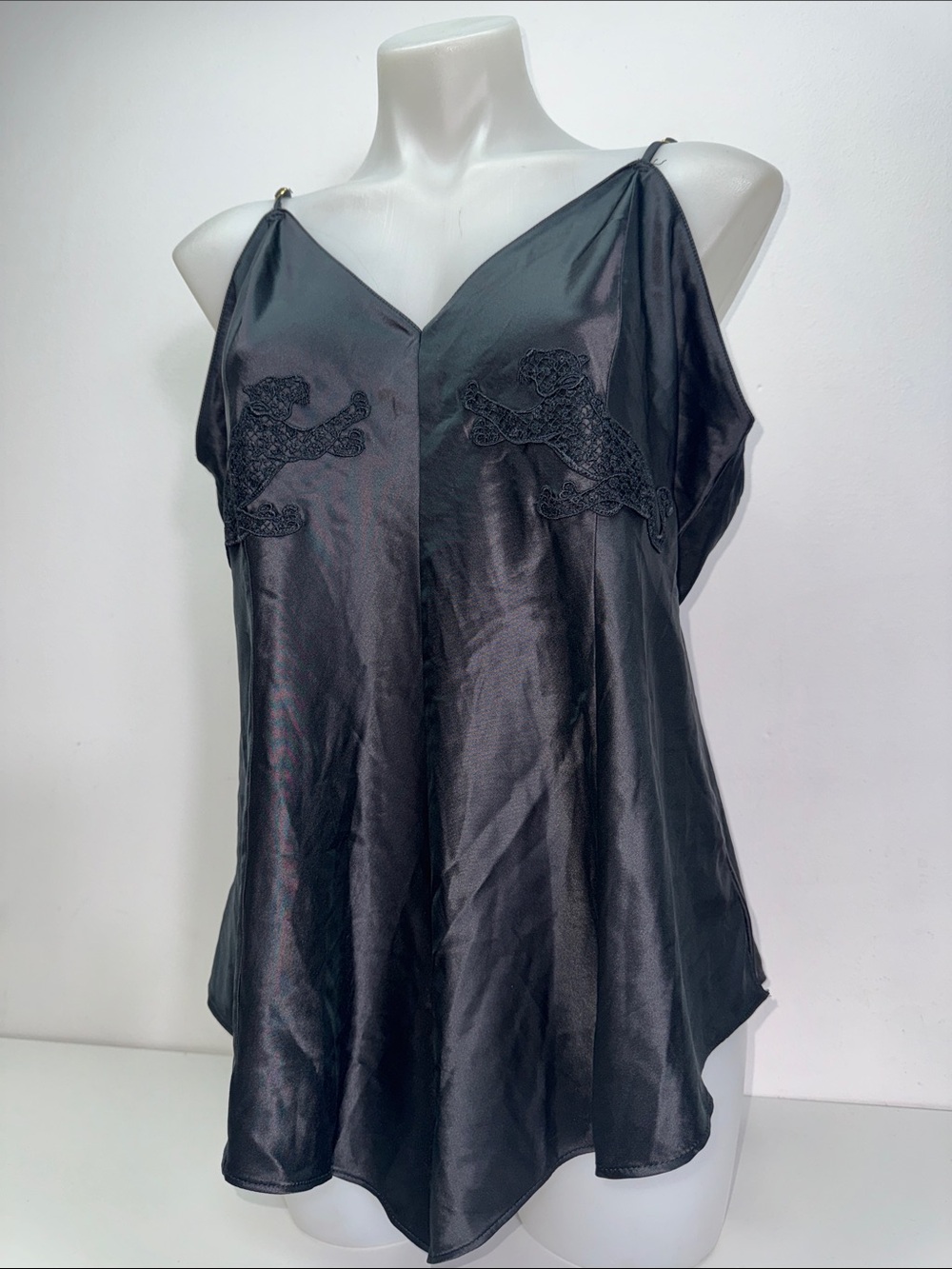 Victoria's Secret Black Satin Slip Top with Lace Appliqué romper Sz XXL NWT
